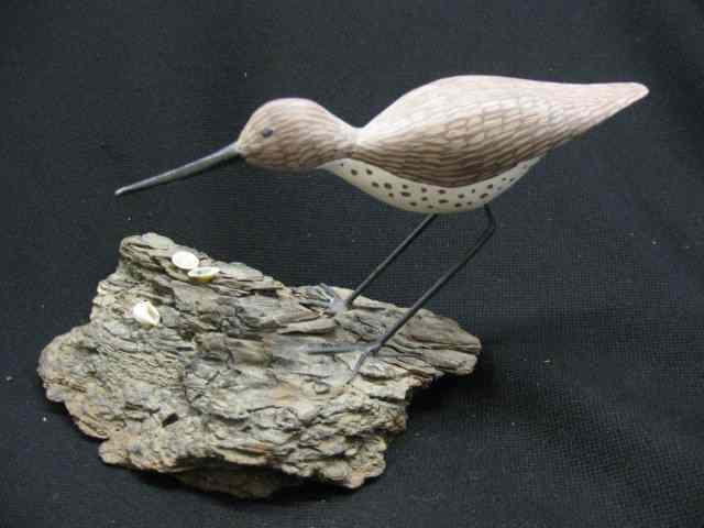 Appraisal: Carved Painted Wooden Shorebird natural base signed '' tall ''