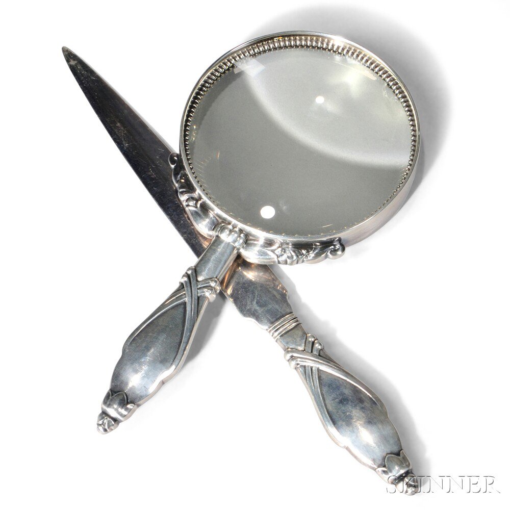 Appraisal: Georg Jensen Sterling Silver Magnifier and Letter Opener Sterling silver