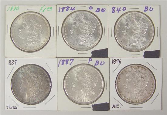 Appraisal: Six Morgan Dollars -O coins - BU coins - uncirculated