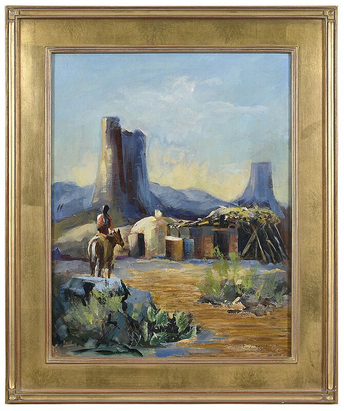 Appraisal: American School th century Outside the Hogan unsigned oil on