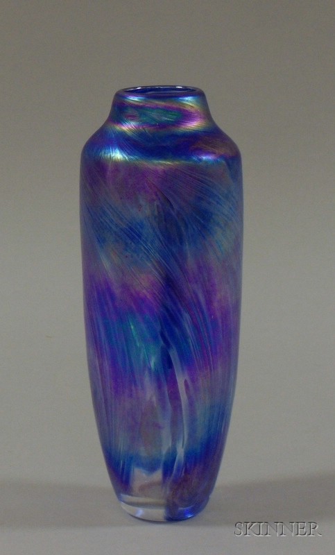 Appraisal: Blue Iridescent Tall Vase Rosetree New Orleans etched on base