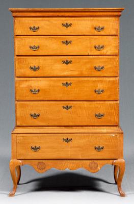 Appraisal: New England tiger maple high chest figured maple with white