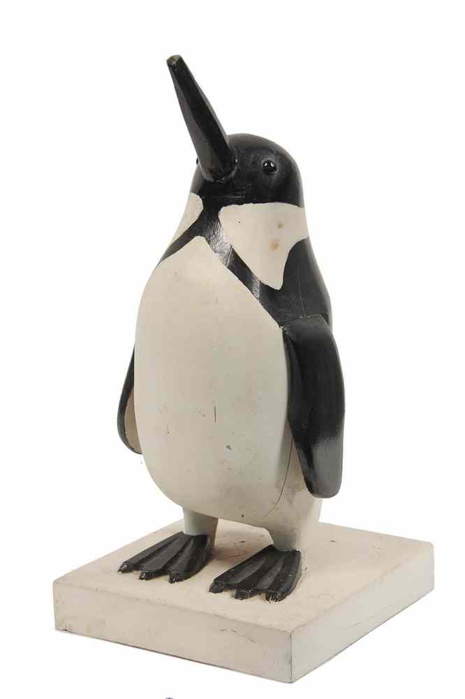 Appraisal: SCULPTURE - Painted Wood Sculpture of a Standing Penguin by