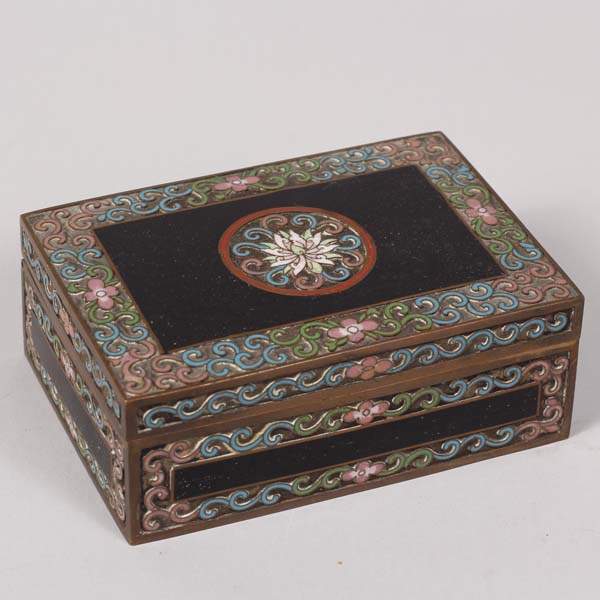 Appraisal: Chinese cloisonn or champleve box with lotus flower design x