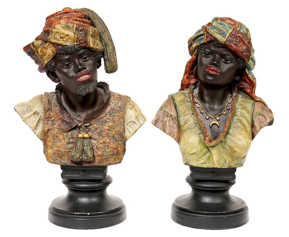 Appraisal: Two th C Terracotta Blackamoor Busts Two terra-cotta th C