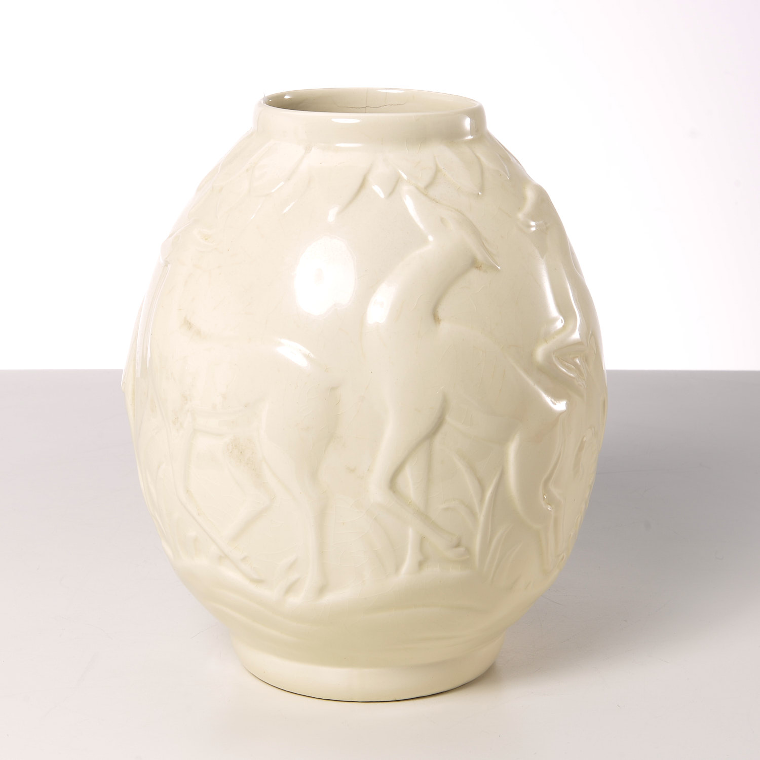 Appraisal: BOCH FRERES ART DECO VASE th c Belgian deer in