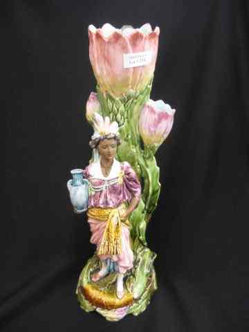 Appraisal: Majolica Pottery Figural Vase black woman with water vessel ''