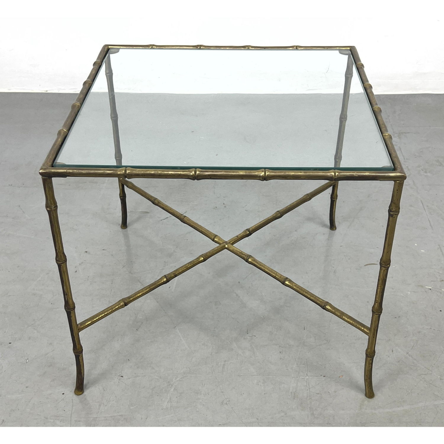 Appraisal: Bagues Style Brass and Glass Table Faux bamboo with inset