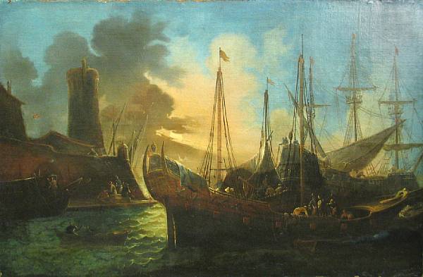 Appraisal: Italian School th Century Shipping in a harbor oil on