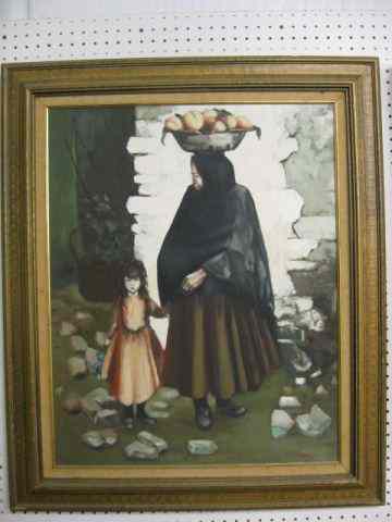 Appraisal: Rey Oil European Scene with Older Ladywith child image area