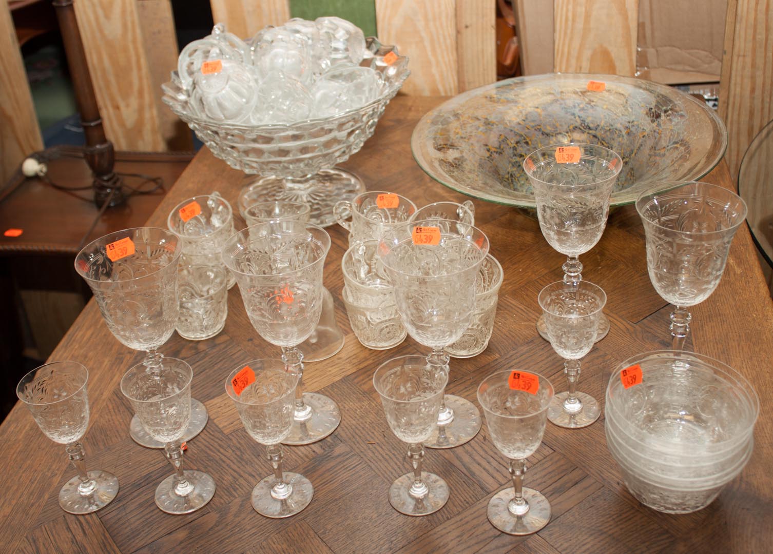 Appraisal: Group of colorless glassware including punch bowl with cups stemware