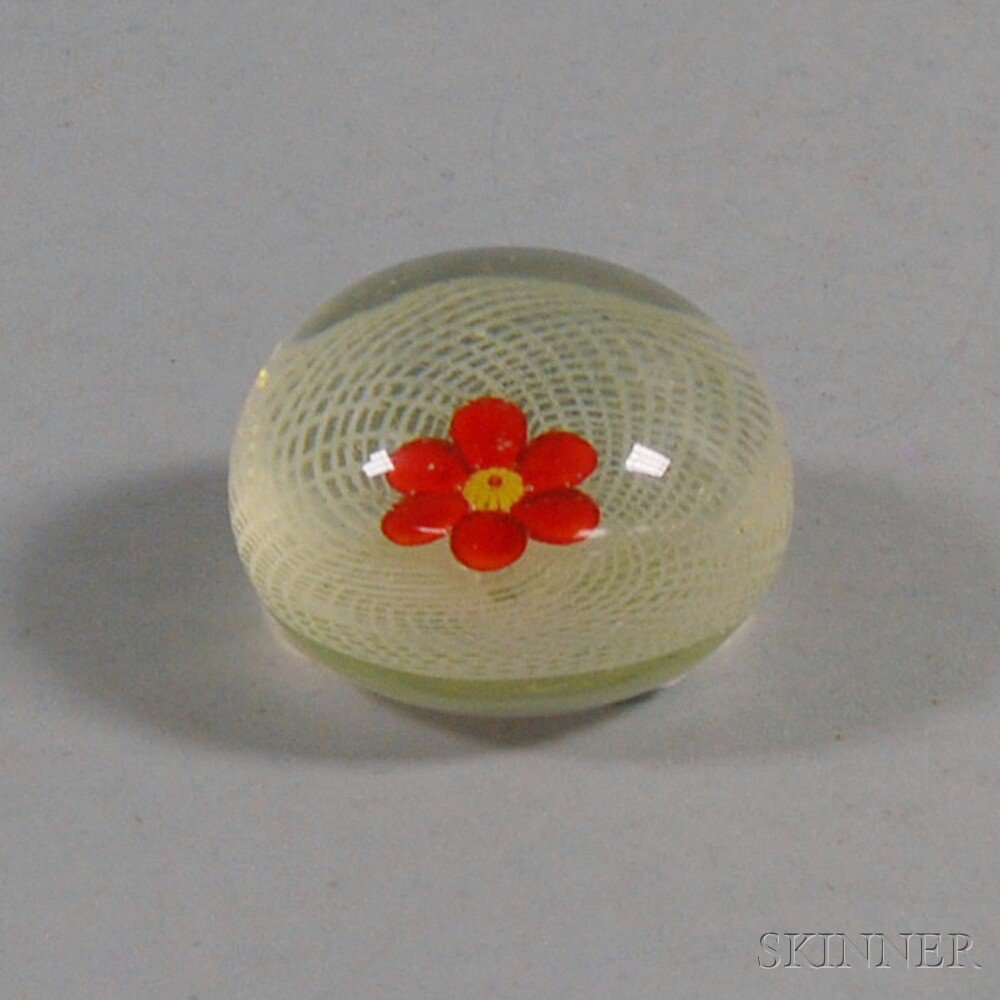 Appraisal: Art Glass Paperweight with Central Red Flower dia in Estimate