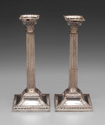 Appraisal: Pair Old Sheffield plate candlesticks reeded and stop fluted Corinthian