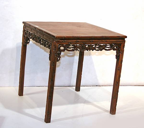 Appraisal: A softwood center table Of square form with faux bamboo