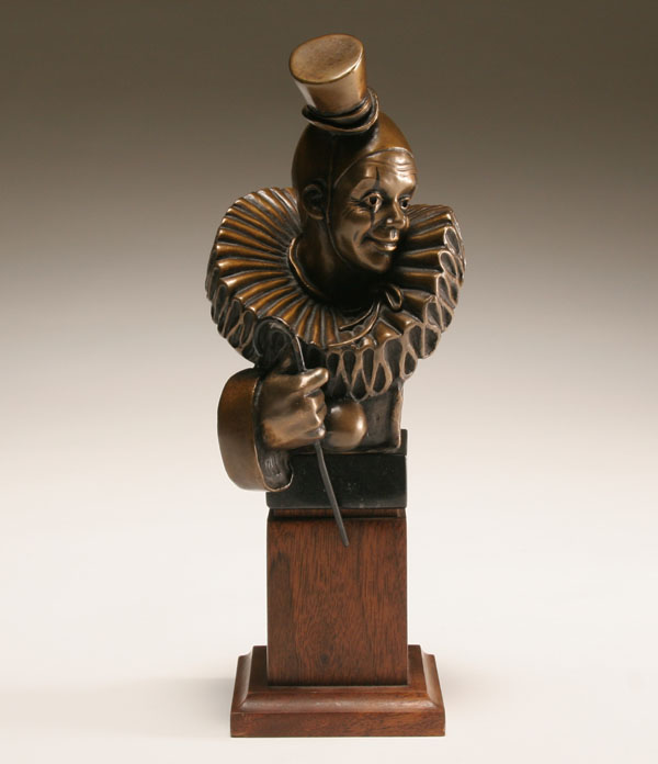 Appraisal: Artist signed bronze sculpture of a clown holding a cane