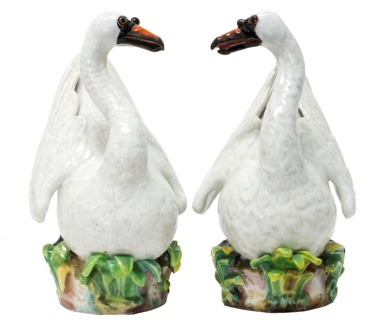 Appraisal: A pair of Meissen porcelain swans late th century modelled