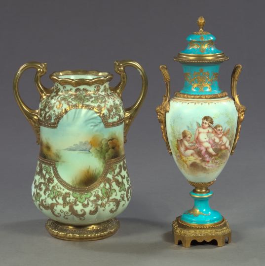 Appraisal: Richly Gilded Nippon Porcelain Two-Handled Vase in Lakeshore decor first