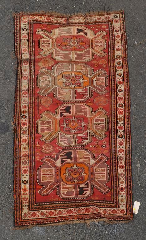 Appraisal: Antique Caucasian Rug with pile wear loss tears repairs losses