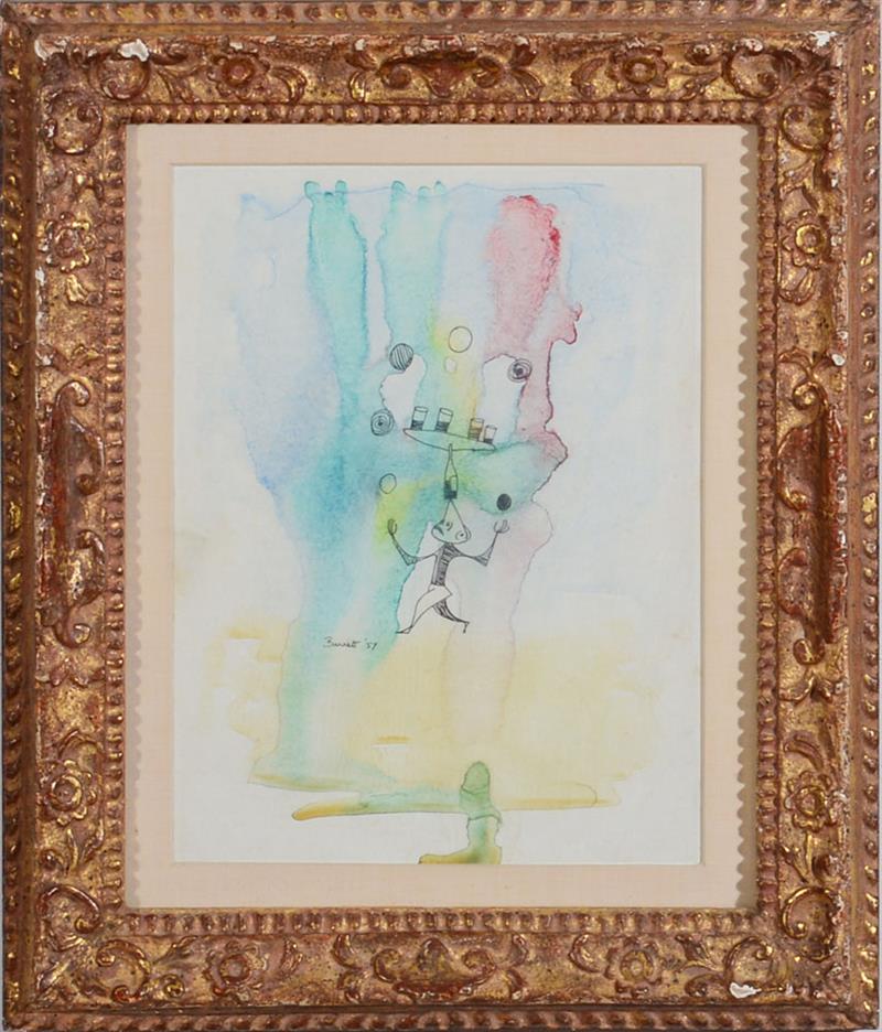 Appraisal: MICHAEL BARRETT b JUGGLER WITH GLASSES Ink and watercolor on