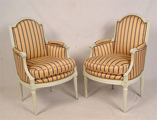 Appraisal: FRENCH PAIR LOUIS XVI BERGERE CHAIRS Arm chairs with later