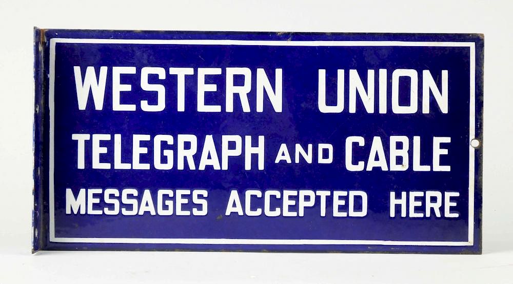 Appraisal: Western Union Messages Porcelain Flange Sign Sign has strong unfaded