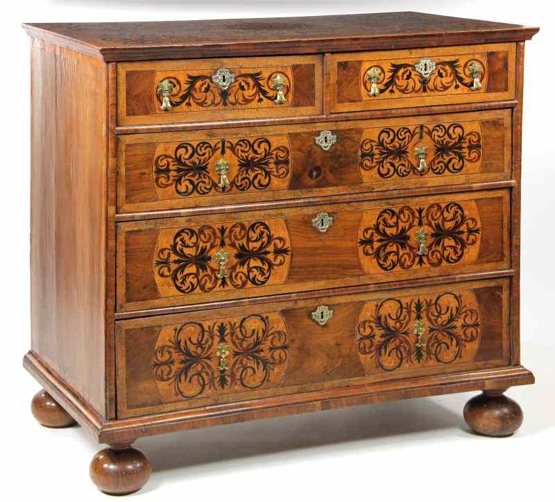 Appraisal: Fine William and Mary Marquetry Chestmahogany veneers fruitwood with light