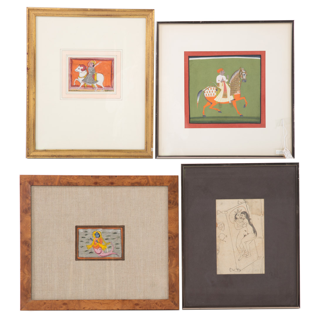 Appraisal: Five assorted Persian artworks four framed includes three gouaches on