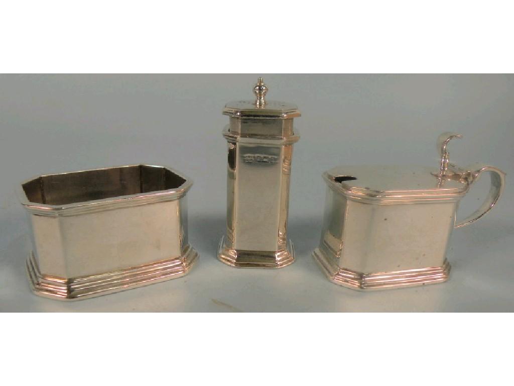 Appraisal: An Asprey Co silver three piece cruet comprising of a