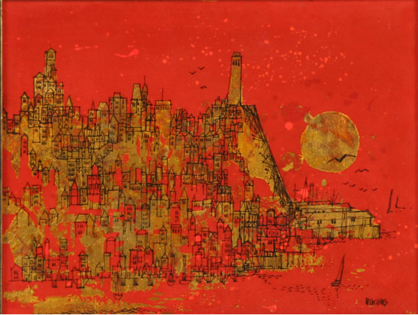 Appraisal: Viking th century San Francisco cityscape ink and gold leaf