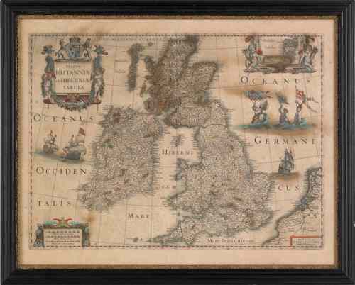 Appraisal: Hand colored lithograph map titled Magnae Britannia by Henrici Hondij