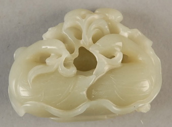 Appraisal: Chinese Celadon Jade Carving of Intertwined Ducks H