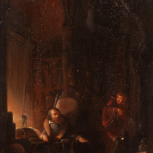 Appraisal: German Oil on Panel Faust and the Devil Oil on