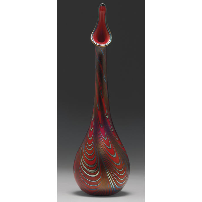 Appraisal: Charles Lotton vase gooseneck shape in opaque red glass with