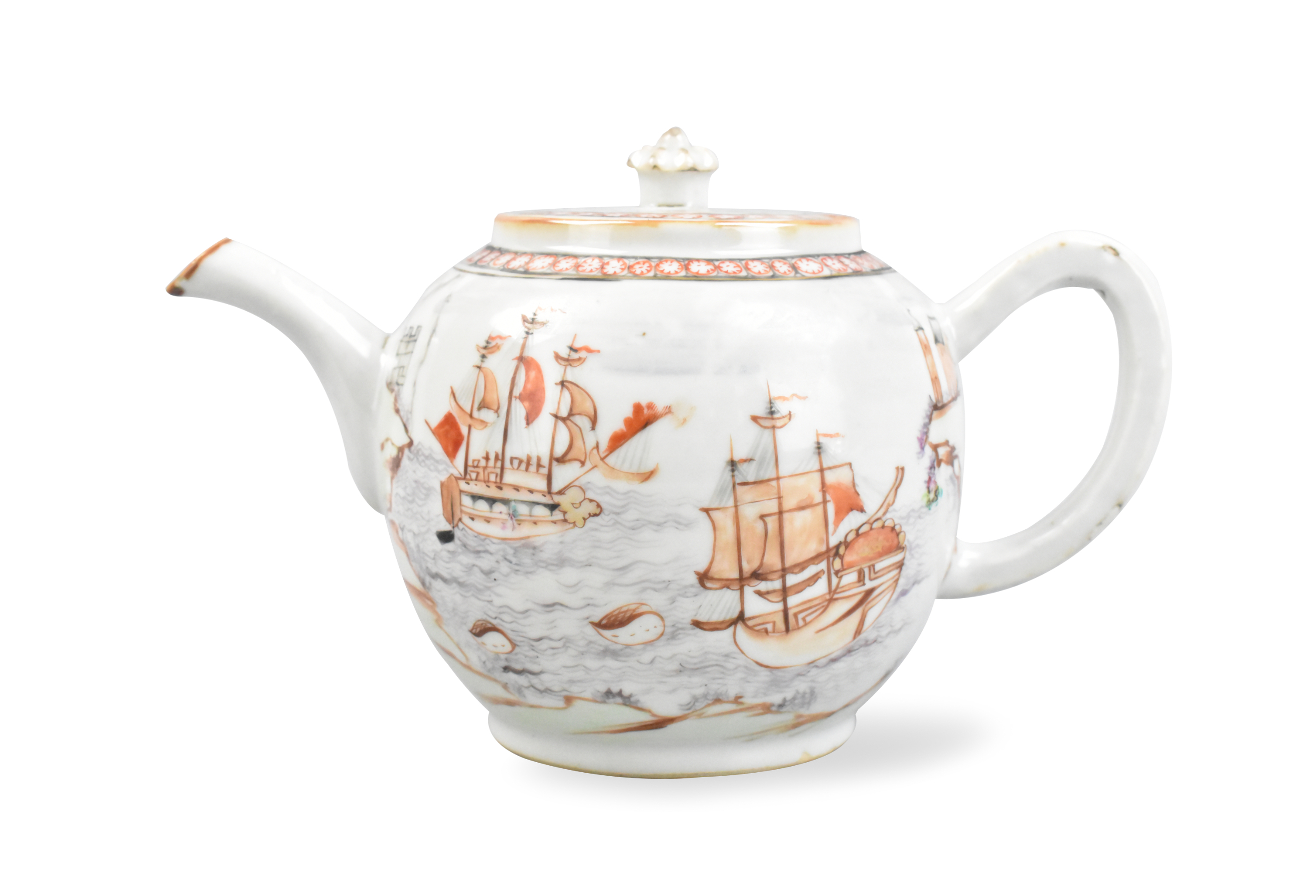 Appraisal: A Chinese export teapot with masted battle ship design dating