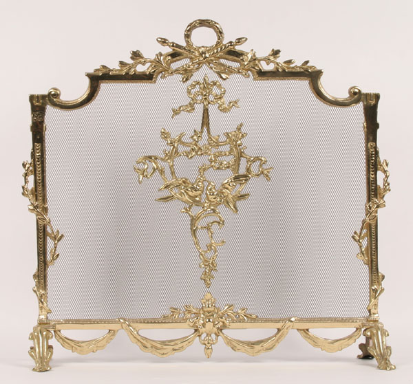 Appraisal: Cast gilt firescreen with ornate Victorian style floral and avian