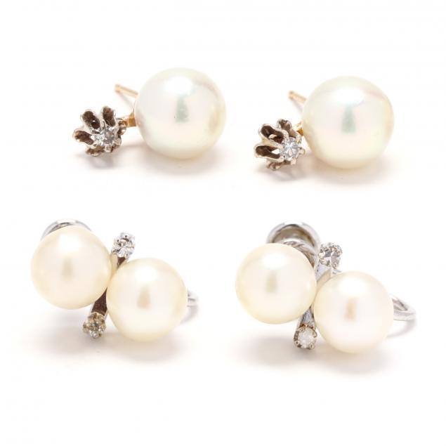 Appraisal: Two Pairs of Pearl Earrings To include a pair of