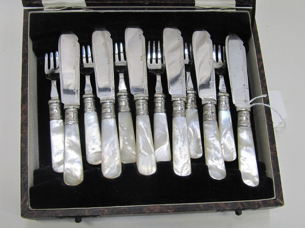 Appraisal: Cased twelve piece mother of pearl and EP fish cutlery