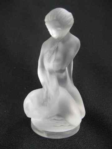 Appraisal: Lalique Crystal Figurine of Seated Nudewith goose frosted '' signed