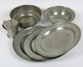 Appraisal: Lot of six pewter items including a mug bowls and