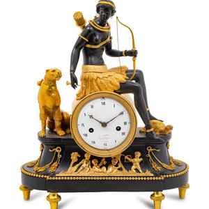 Appraisal: A Directoire Parcel Gilt and Patinated Bronze Pendule l'Afrique after