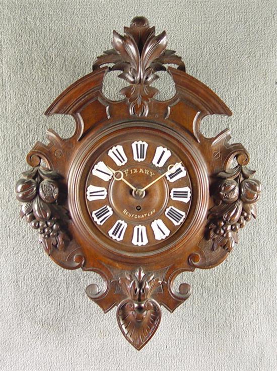 Appraisal: Walnut Black Forest Clock Circa Fruit carved with plumed crest