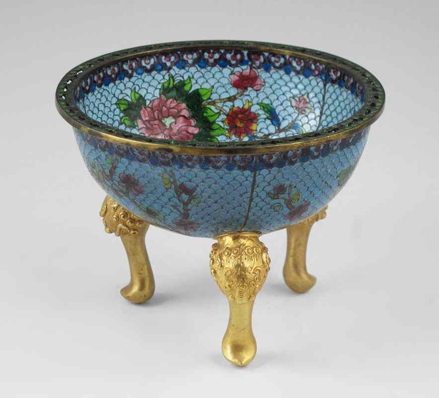 Appraisal: CHINESE PLIQUE-A-JOUR FLORAL MOTIF BOWL Floral motif with figural gilt