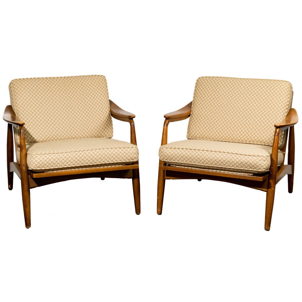 Appraisal: MCM NEMSCHOFF OAK AND CANE ARMCHAIRSc catalog chairs having an