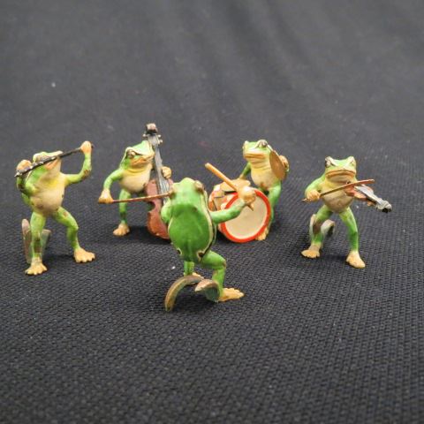 Appraisal: Austrian Bronze Miniature Frog Band pcs cold painted tall