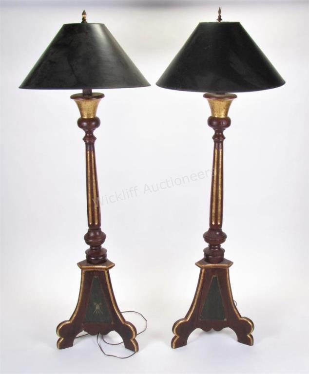 Appraisal: A pair of decorator floor lamps painted fluted wood with