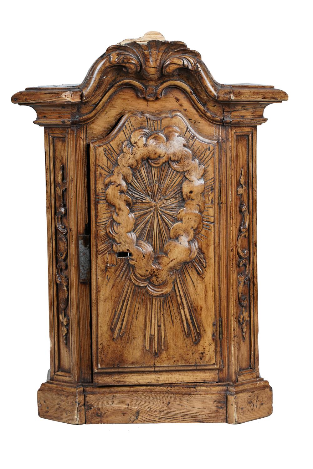 Appraisal: CONTINENTAL CARVED FRUITWOOD RELIQUARY th century Condition a loss to