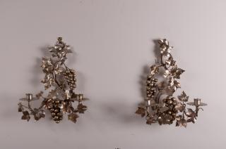 Appraisal: Grapevine Wall Sconces Pair Pair of metallic grapevine motif wall