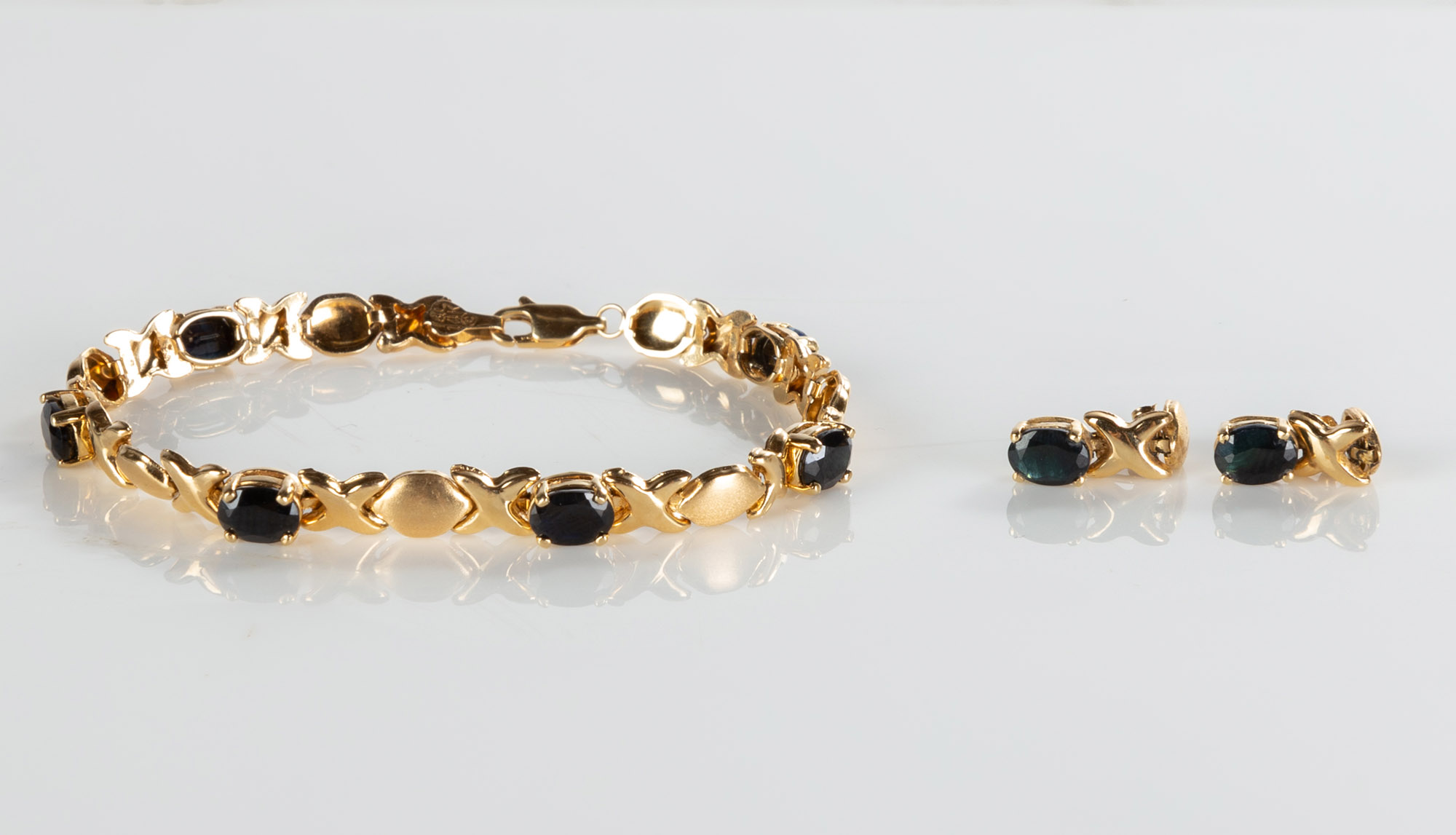 Appraisal: TIFFANY CO K GOLD GEMSTONE BRACELET WITH MATCHING EARRINGS grams