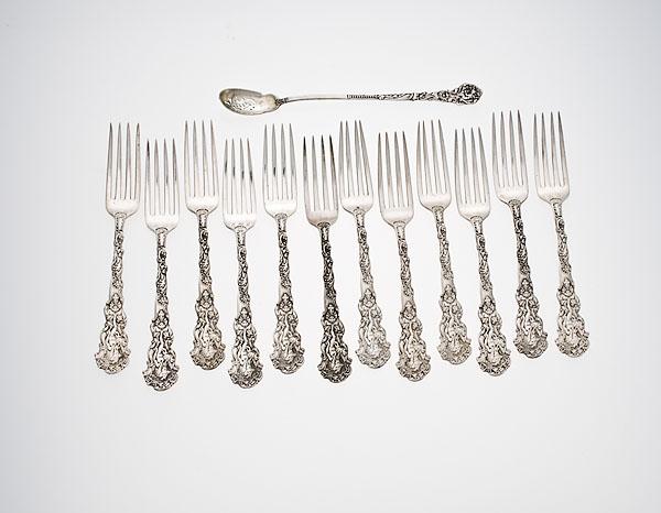 Appraisal: GORHAM VERSAILLES STERLING DINNER FORKS PIERCED OLIVE SPOON American ca