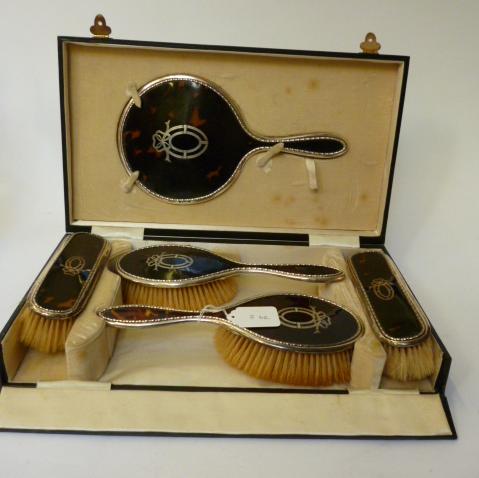 Appraisal: A FIVE PIECE TORTOISESHELL DRESSING TABLE SET maker Levi Salaman